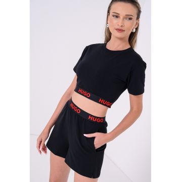 Pantaloni scurti de pijama cu banda logo in talie - Negru