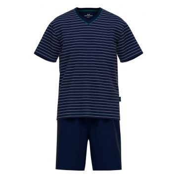 Pijama cu decolteu in V si maneci scurte - Albastru