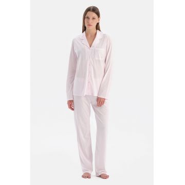 Pijama cu nasturi si maneci lungi - Roz pal