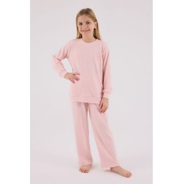 Pijama cu pantaloni lungi - logo si striatii - Roz deschis