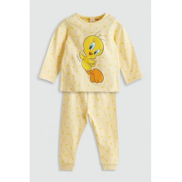 Pijama cu pantaloni lungi si imprimeu Tweety - Galben pai