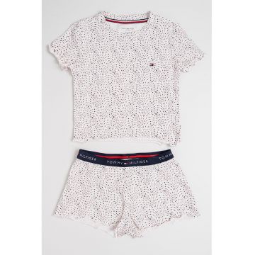 Pijama cu pantaloni scurti - buline si banda logo in talie - Negru/Alb murdar