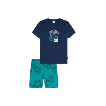 Pijama cu pantaloni scurti cu imprimeu fotbal - Albastru