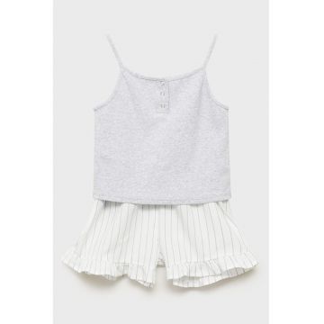 Pijama cu pantaloni scurti din amestec de bumbac - Alb/Gri deschis melange