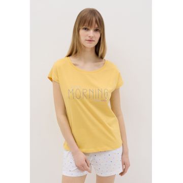 Pijama cu pantaloni scurti din bumbac - Alb/Galben
