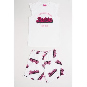 Pijama cu pantaloni scurti si imprimeu Barbie - Negru/Roz deschis/Alb optic