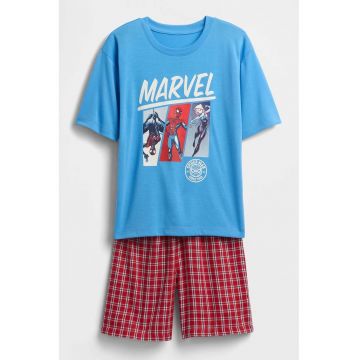 Pijama cu pantaloni scurti si imprimeu Spiderman - Rosu/Albastru