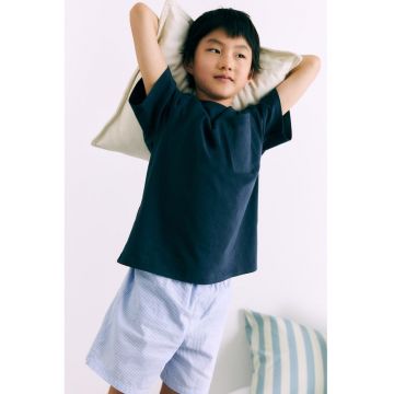 Pijama cu pantaloni scurti si model in dungi - Alb/Albastru deschis/Bleumarin