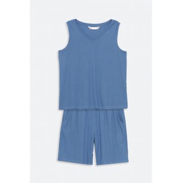 Pijama cu pantaloni scurti si striatii - Albastru