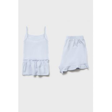 Pijama cu pantaloni scurti si volane - Albastru glaciar