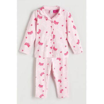 Pijama de bumbac cu Barbie - Fucsia/Roz