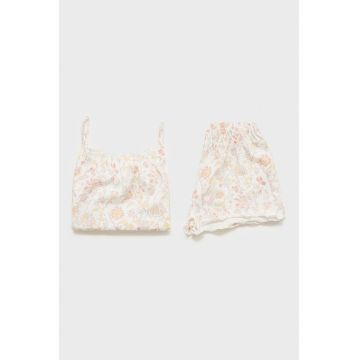 Pijama de bumbac cu pantaloni scurti - Galben pal/Crem