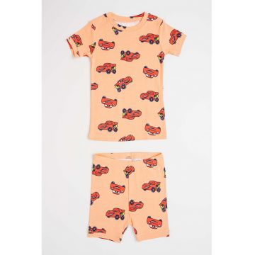 Pijama de bumbac cu pantaloni scurti - Rosu/Portocaliu