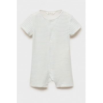 Pijama din amestec de bumbac cu model in dungi - Alb/Albastru deschis