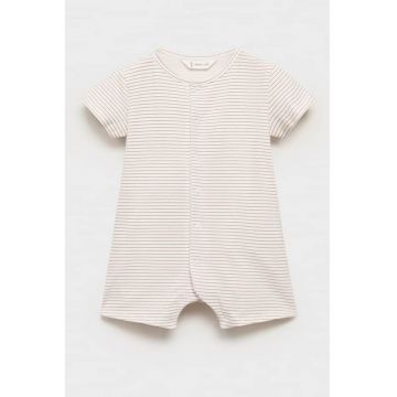 Pijama din amestec de bumbac cu model in dungi - Maro deschis/Alb murdar