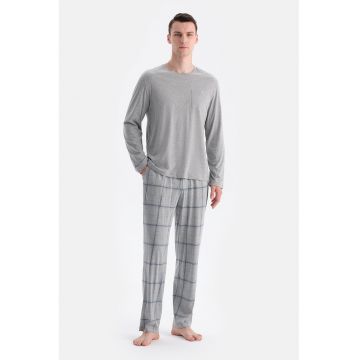 Pijama din amestec de bumbac - Gri deschis