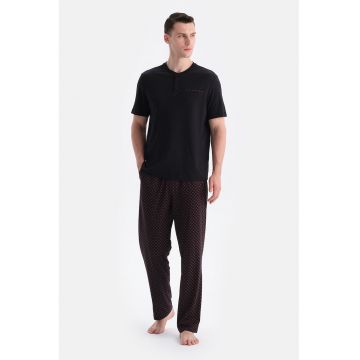 Pijama din amestec de bumbac - Rosu/Negru