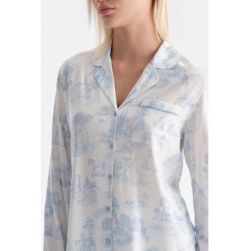 Pijama din amestec de modal cu imprimeu grafic - Albastru lavanda/Alb murdar