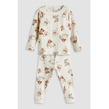 Pijama din bumbac cu imprimeu - Alb fildes/Caramel