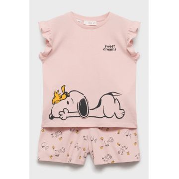 Pijama din bumbac cu imprimeu cu Snoopy - Roz pal