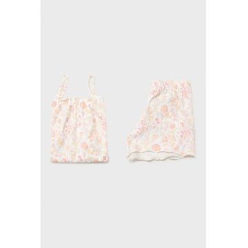 Pijama din bumbac cu model - Alb/Galben/Roz