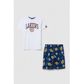 Pijama din bumbac Los Angeles Lakers - Alb/Albastru inchis/Maro deschis