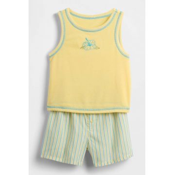 Pijama fara maneci - Galben pai/Albastru