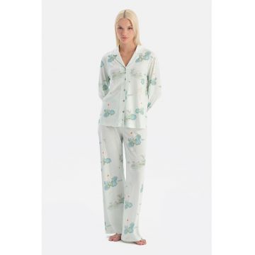 Pijama lejera cu model floral - Verde pal