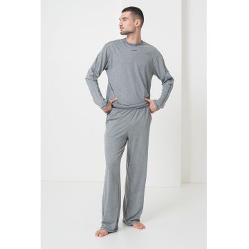 Pijama lejera din bumbac - Rosu/Gri melange