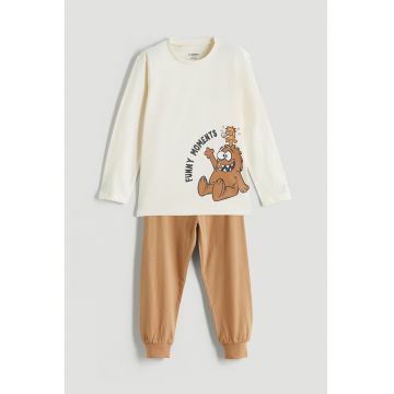 Pijama lunga cu imprimeu - Caramel/Alb murdar