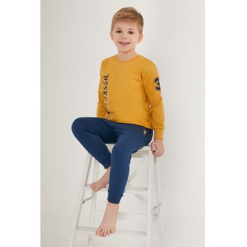 Pijama lunga cu logo - Portocaliu/Albastru inchis