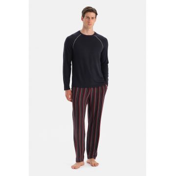 Pijama lunga cu maneci raglan - Multicolor