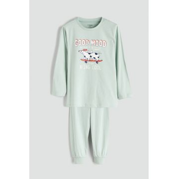 Pijama lunga de bumbac - Verde pal