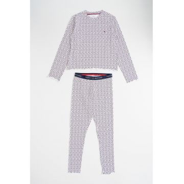 Pijama lunga din amestec de bumbac - Alb/Bleumarin