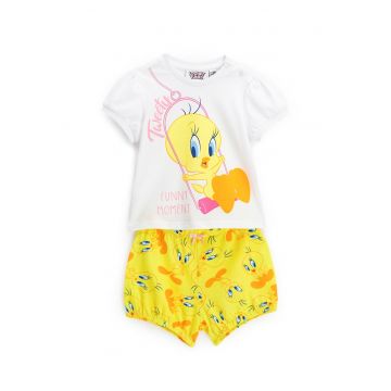 Pijama scurta cu imprimeu cu Tweety - Alb/Galben