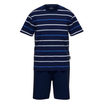 Pijama scurta cu model in dungi - Alb/Albastru