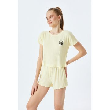 Pijama scurta din amestec de modal - Galben pal