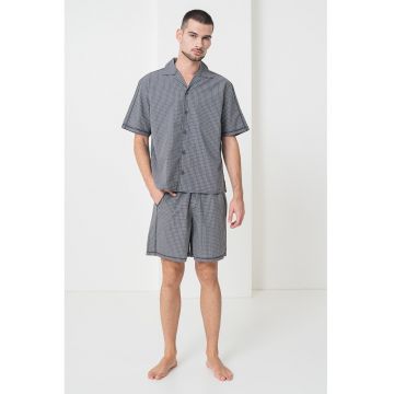 Pijama scurta din bumbac cu model in carouri - Alb/Gri