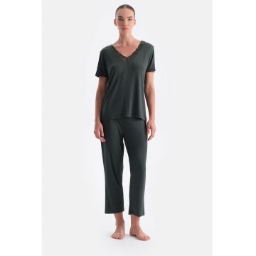 Pijama slim fit cu model uni - Verde aquamarin