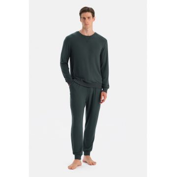 Pijama uni cu maneci lungi - Verde englez