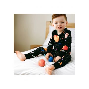 Pijamale 2 piese - material din bambus -  - Galaxy - Negru cu model planete - pentru baieti - 90-100cm (3-4 ani) - Galaxy