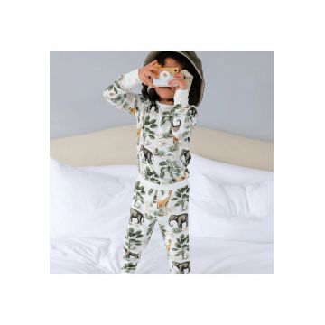 Pijamale 2 piese - material din bambus -  - Jungle - Alb si Verde - pentru baieti - Jungle