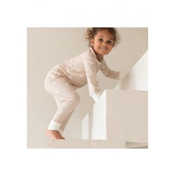 Pijamale 2 piese - material din bambus -  - LoveHearts - Nude cu Inimioare Albe - pentru fetite - Nude