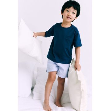 Pijamale cu pantaloni scurti si model in dungi - Alb/Albastru deschis/Albastru petrol