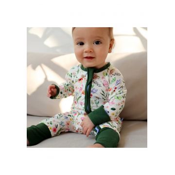 Pijamale lungi din bambus cu fermoar reversibil -  - Butterfly - Multicolor Verde - pentru fetite - Butterfly