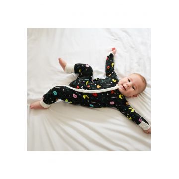 Pijamale lungi din bambus cu fermoar reversibil -  - PacMan - Verde Inchis - pentru fetite si baietei