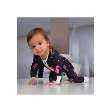 Pijamale lungi din bambus cu fermoar reversibil -  - SeaHorse - Bleumarin cu caluti de mare Multicolori - pentru fetite
