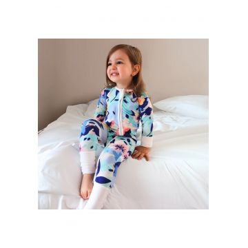 Pijamale lungi din bambus cu fermoar reversibil -  - WaterColors - Multicolor Bleu - pentru fetite - Multicolor