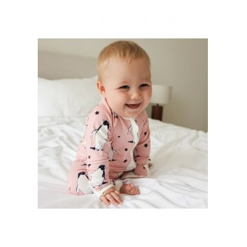 Salopeta lunga din bambus -  - Pink Penguin - Roz - pentru fetite - Roz