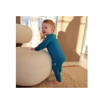 Salopeta lunga din bambus -  - Solid Teal - Albastru Marin - pentru baietei - Albastru marin